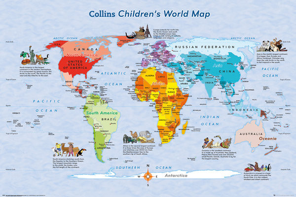 Carte Du Monde Pour Les Enfants Poster, Affiche | Acheter serapportantà Carte Du Monde Pour Enfant