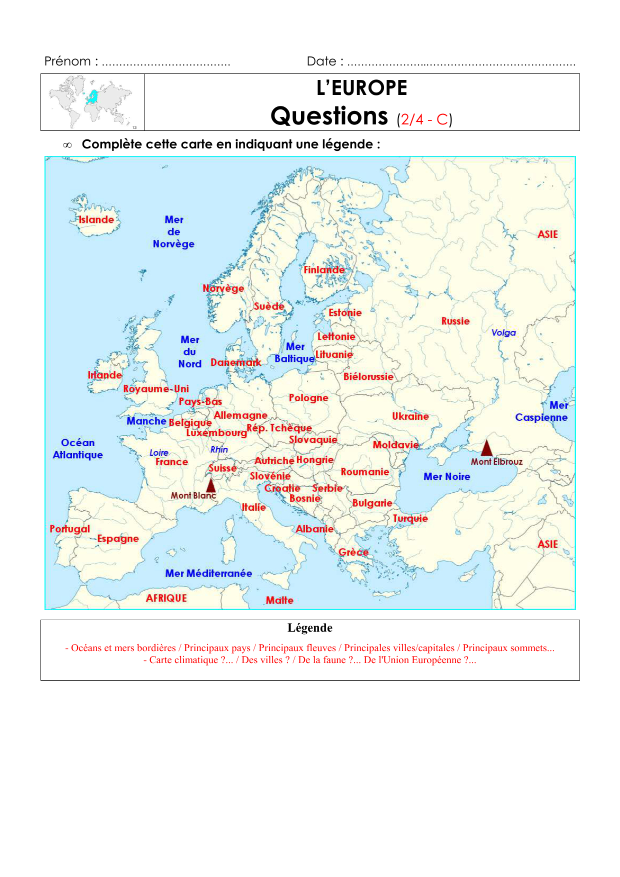 Carte Europe Capitales Et Pays | Primanyc pour Quiz Capitales Europe