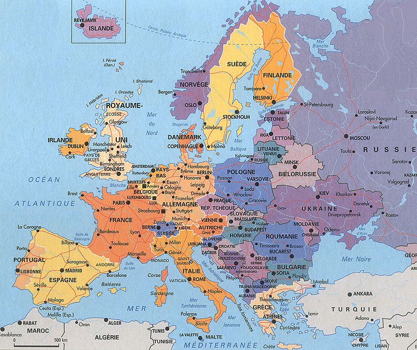 Carte Europe Français » Vacances - Arts- Guides Voyages concernant Carte Capitale Europe