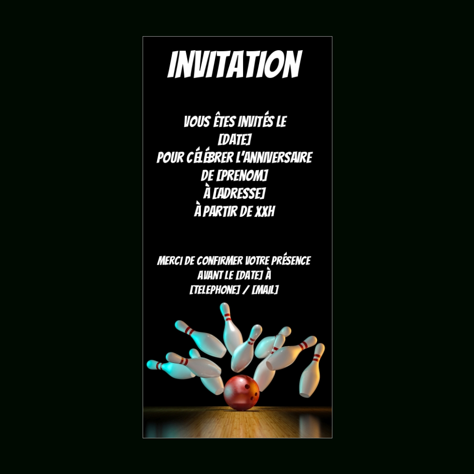 Carte Invitation Anniversaire Bowling Noir Boule Gratuit À intérieur Carte D Invitation Anniversaire Bowling