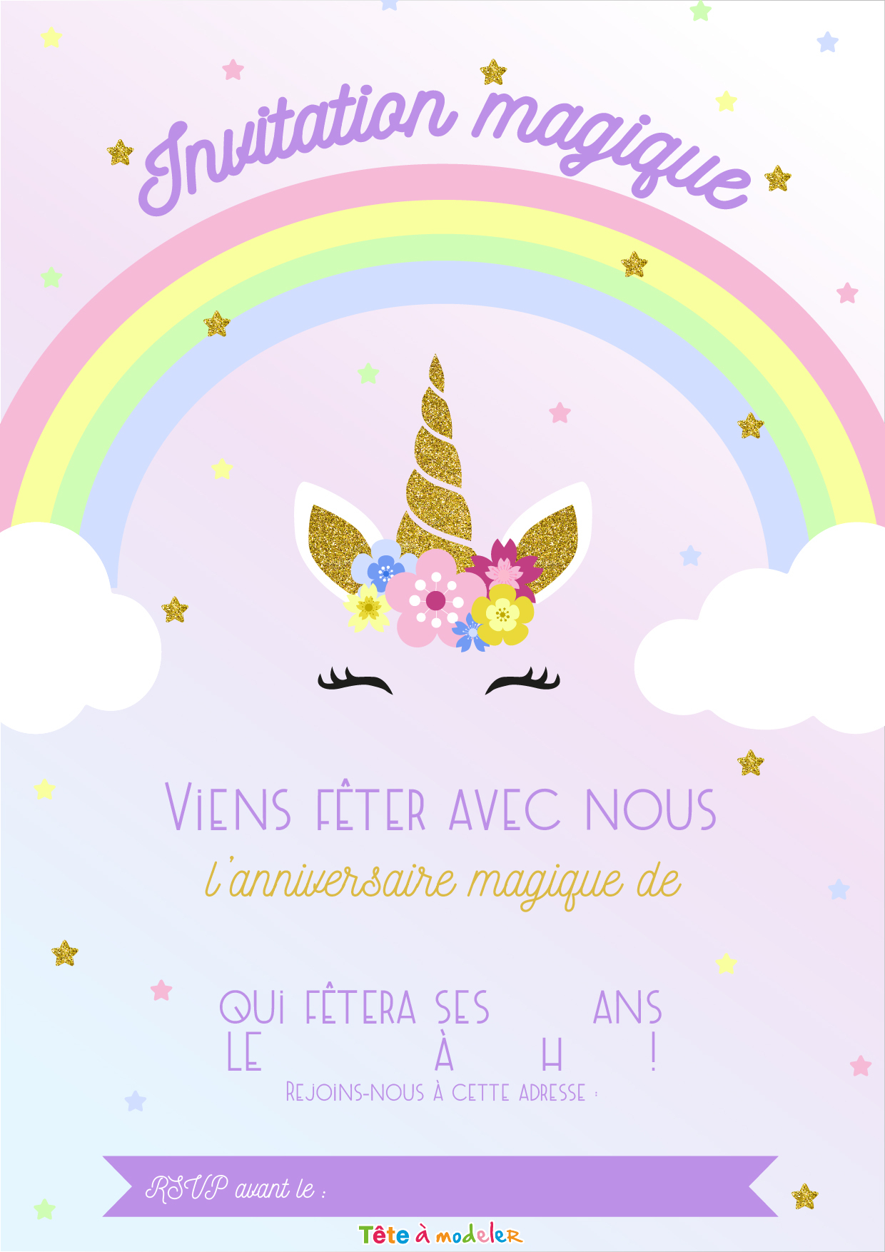 Carte Invitation Anniversaire Fille Licorne Gratuite À concernant Invitation À Imprimer Gratuitement