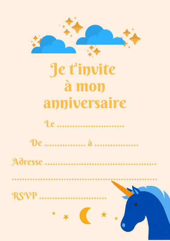 Carte Invitation Anniversaire Licorne - 4 tout Carton D Invitation Gratuite A Imprimer