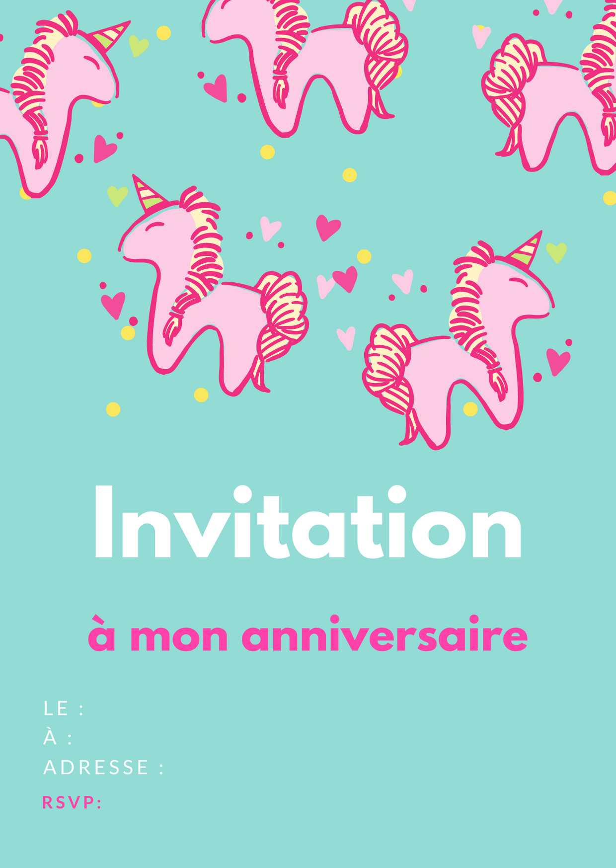 Carte Invitation Anniversaire Licorne - 5 pour Carte Invitation Anniversaire Manga