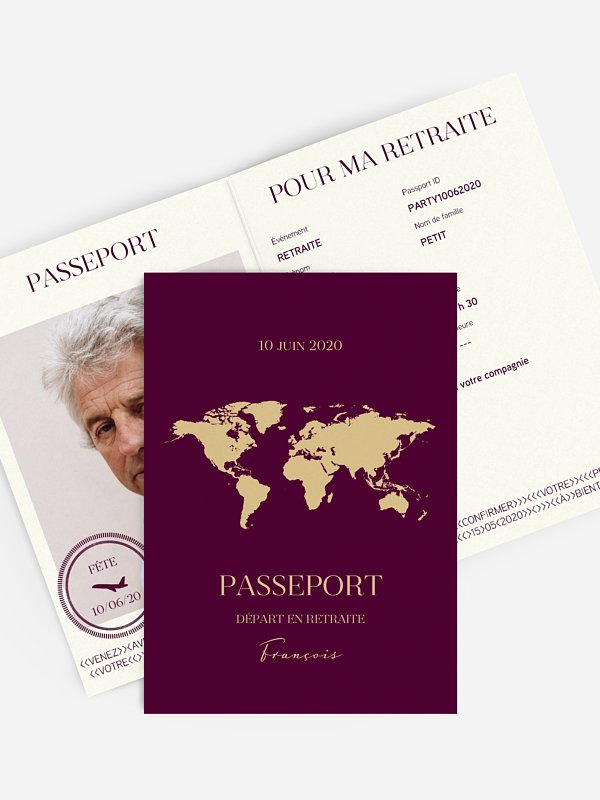 Carte Invitation Départ Retraite &quot;Passeport Chic&quot; concernant Carte Invitation Depart Retraite Imprimer