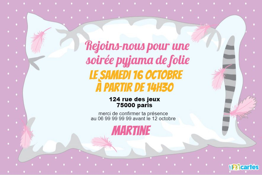Carte Invitation Soiree Pyjama Fille - Faire Part Mariage dedans Carte D Invitation Soirée Pyjama À Imprimer