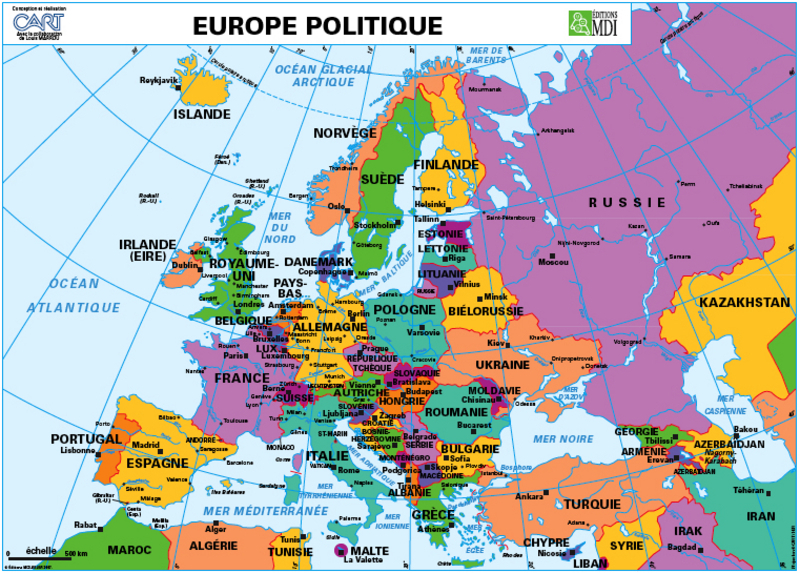 Carte Murale L&amp;#039;Europe Relief - L&amp;#039;Europe Politique pour Carte Des Capitales De L Europe