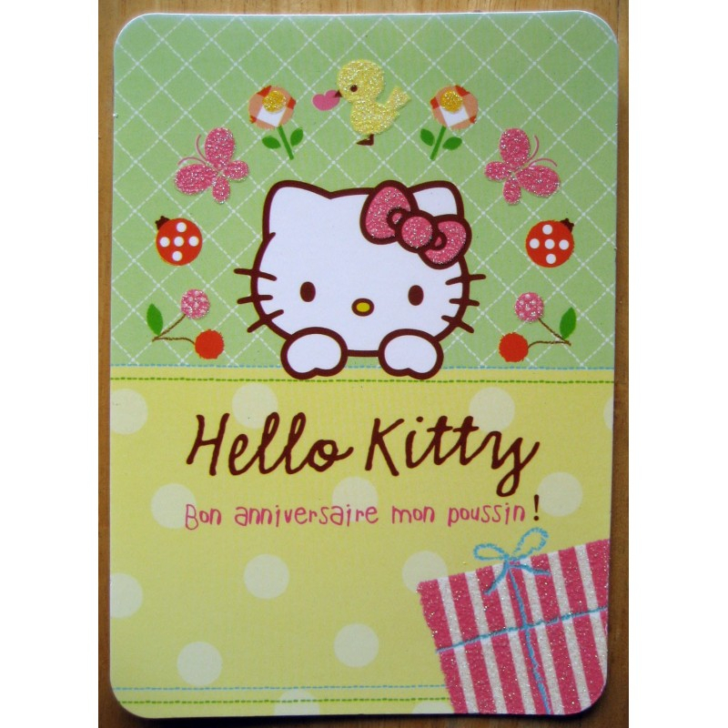 Carte Postale Hello Kitty &quot;Bon Anniversaire Mon Poussin&quot; dedans Hello Kitty Joyeux Anniversaire
