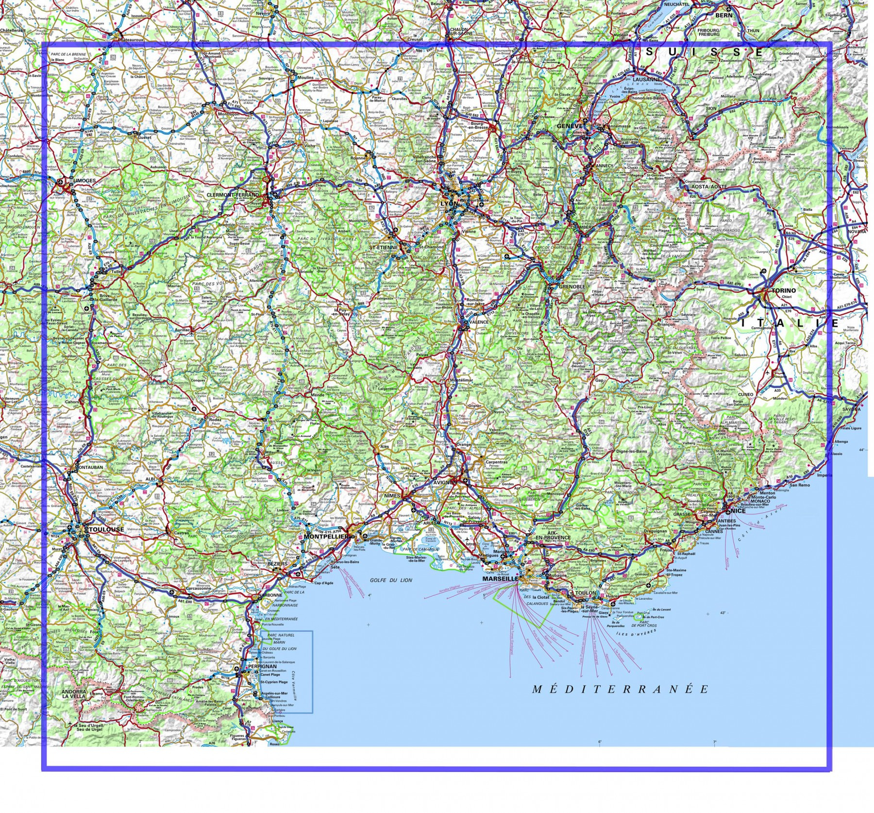Carte Routière Du Sud Est De La France » Vacances - Arts à Carte Geographique Du France