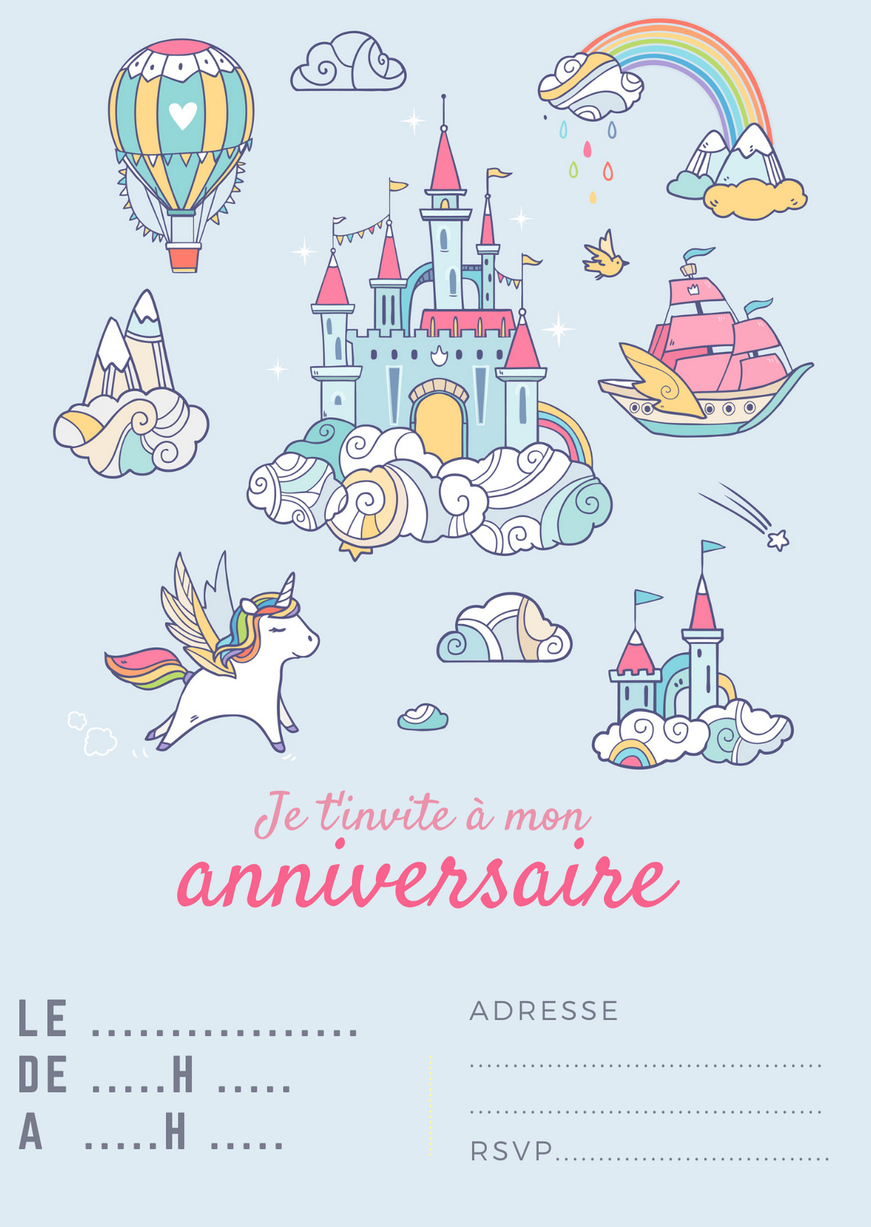 Cartes D'Invitation Pour Des Anniversaires De Licorne dedans Invitation Anniversaire Carte D Embarquement