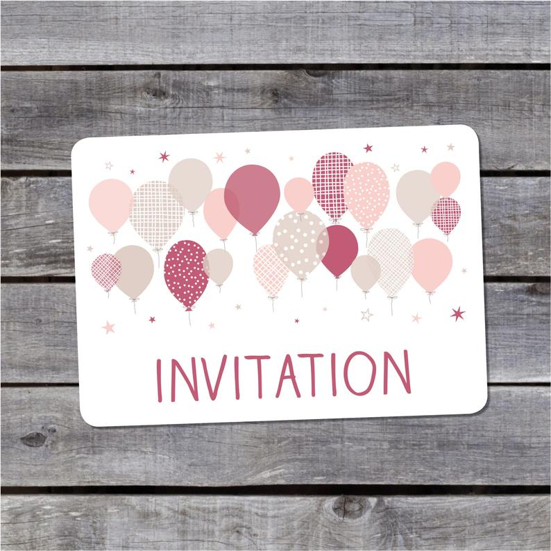 Carton D'Invitation Anniversaire Ballons Roses | Etsy concernant Carton D Invitation Anniversaire Enfant