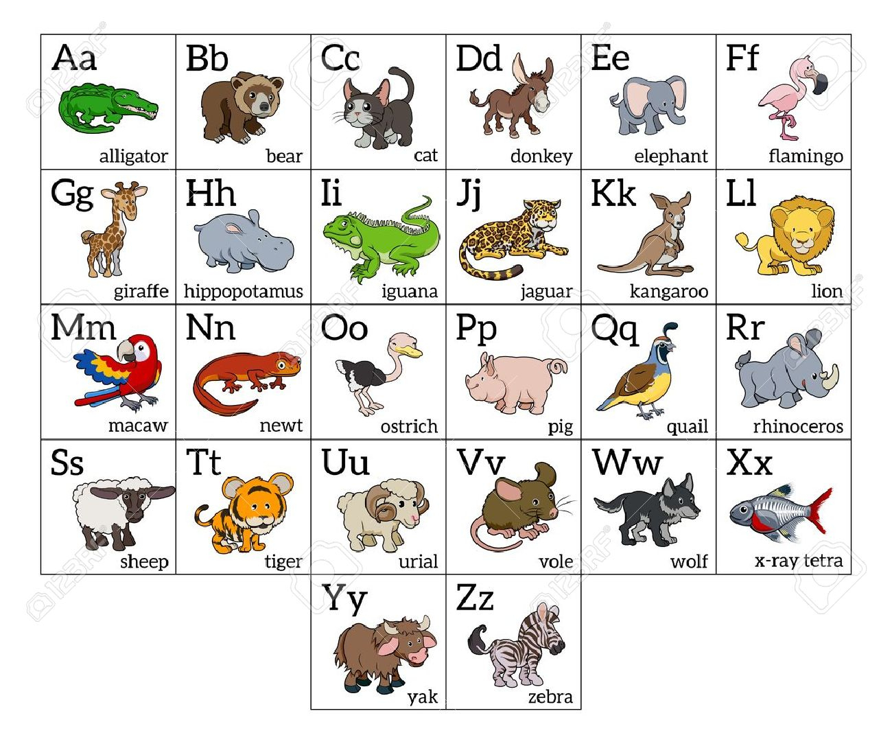 Cartoon Alphabet Animal Apprendre Graphique Avec Une pour Apprendre Le Nom Des Animaux