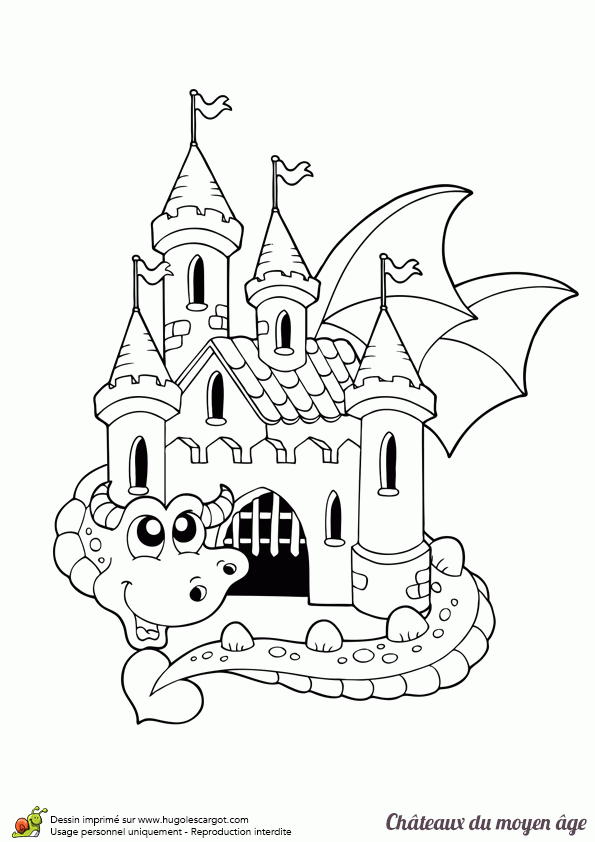 Ce Dragon Est Le Gardien De Ce Beau Château, Dessin À tout Coloriage À Imprimer Chateau De Princesse