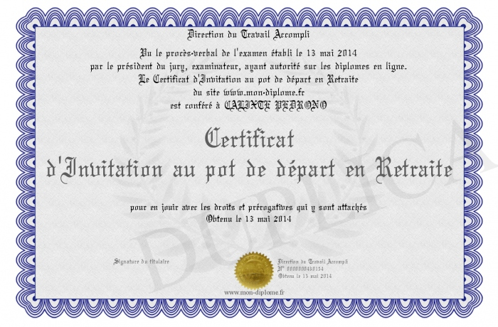 Certificat-D-Invitation-Au-Pot-De-Depart-En-Retraite concernant Modèle Invitation Retraite
