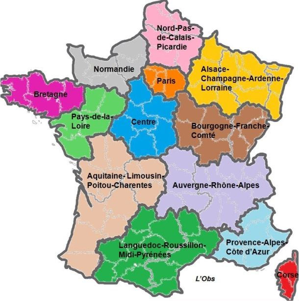 Changement 1Er Janvier 2016 France : Smic, Prime D dedans Carte Des Régions De France 2016