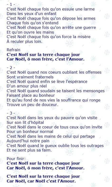 Chanson De Noel Noel C'Est L'Amour avec Chanson De Noel Ecrite