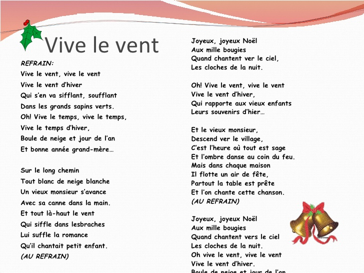 Chanson De Noel Vive Le Vent D&amp;#039;Hiver Paroles destiné Parole Chanson De Noel