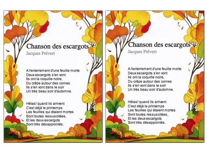 Chanson Des Escargots, Jacques Prévert Ce1-Ce2 | Prevert pour Chanson Feuille D Automne