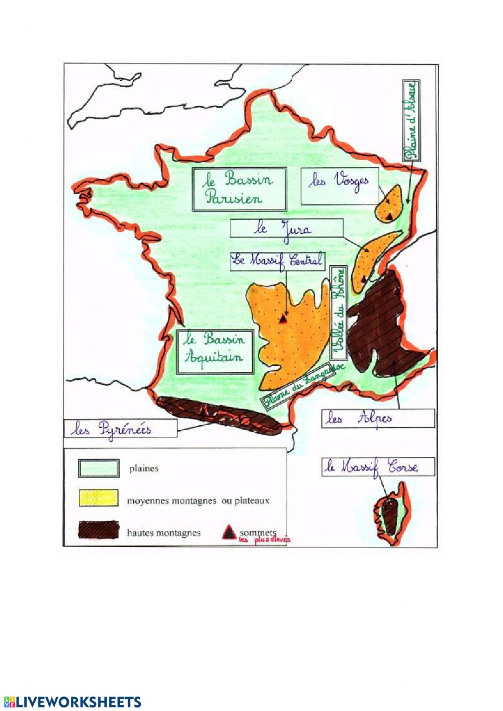 Cm1 Géographie: Le Relief De France Worksheet à Carte Des Régions À Compléter