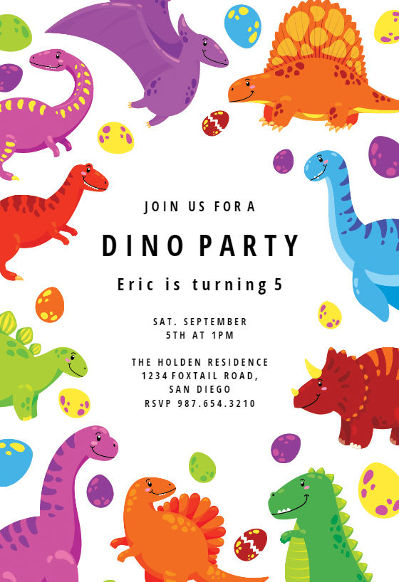 Colorful Dinos - Birthday Invitation Template (Free avec Birthday Invitation Ecards Free