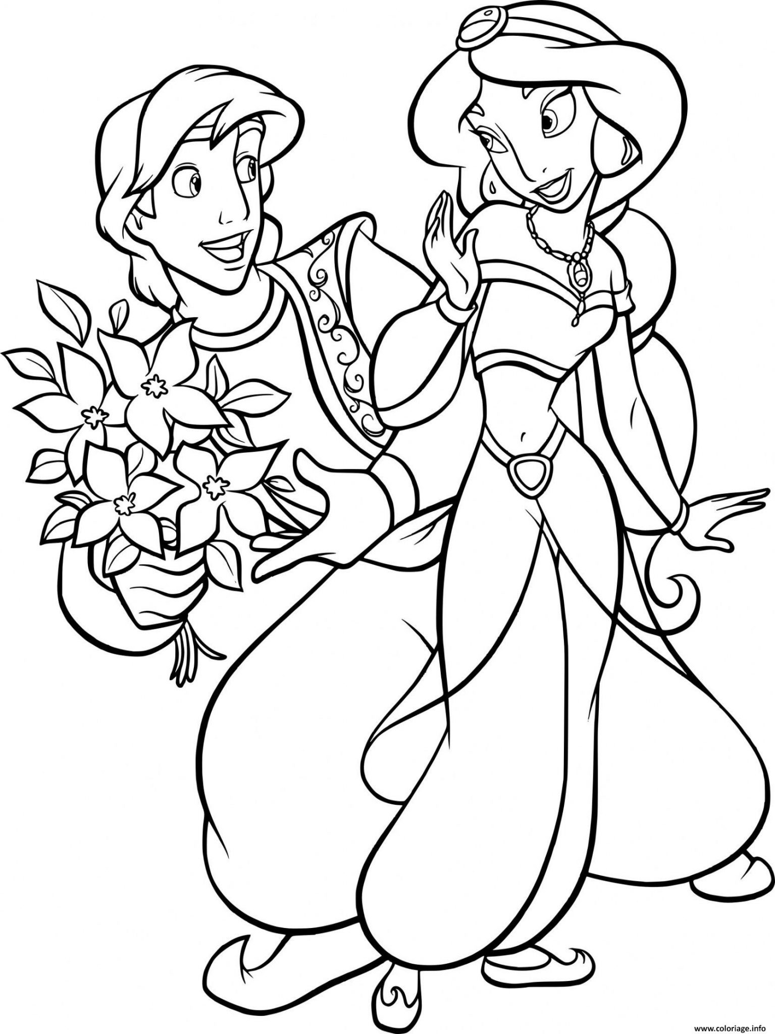 Coloriage Aladdin Propose Des Fleurs Roses Pour Princesse serapportantà
