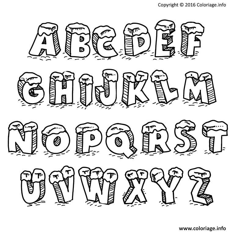 Coloriage Alphabet Noel Lettres Avec Neige Dessin Alphabet tout Coloriage Alphabet Complet A Imprimer