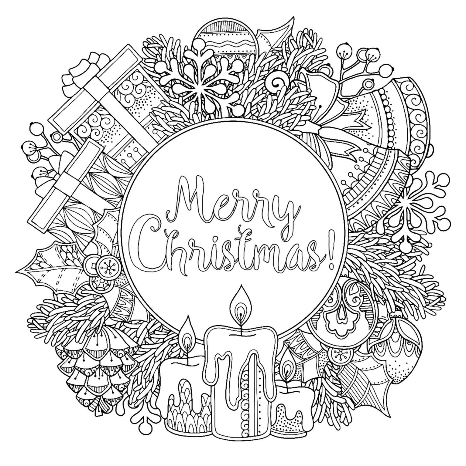 Coloriage Circulaire "Merry Christmas" - Noël - Coloriages pour Couronne À Colorier - Arouisse.com