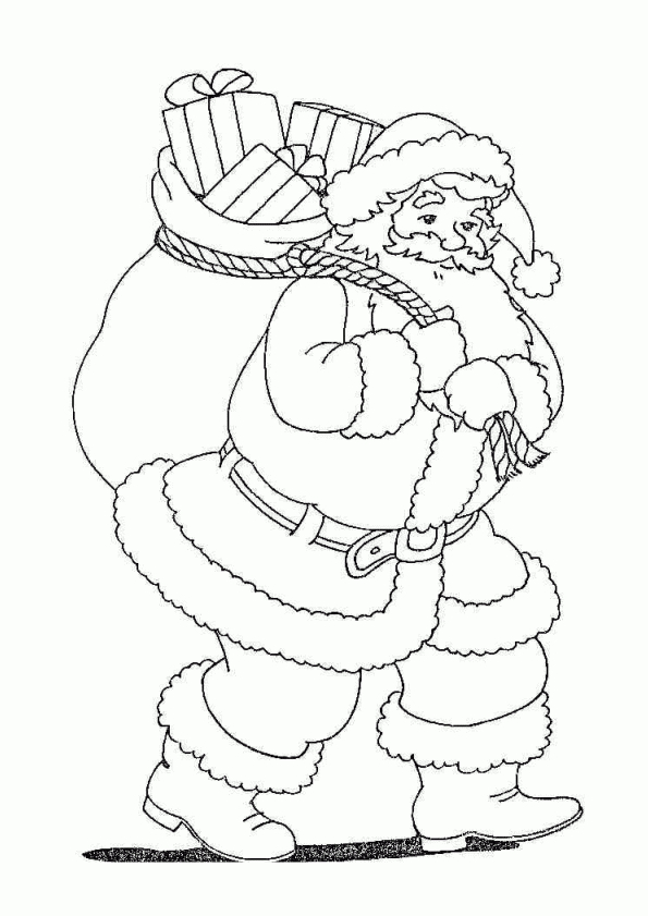Coloriage Du Père Noël Avec Sac Plein De Cadeaux destiné Coloriage De Père Noel Gratuit A Imprimer