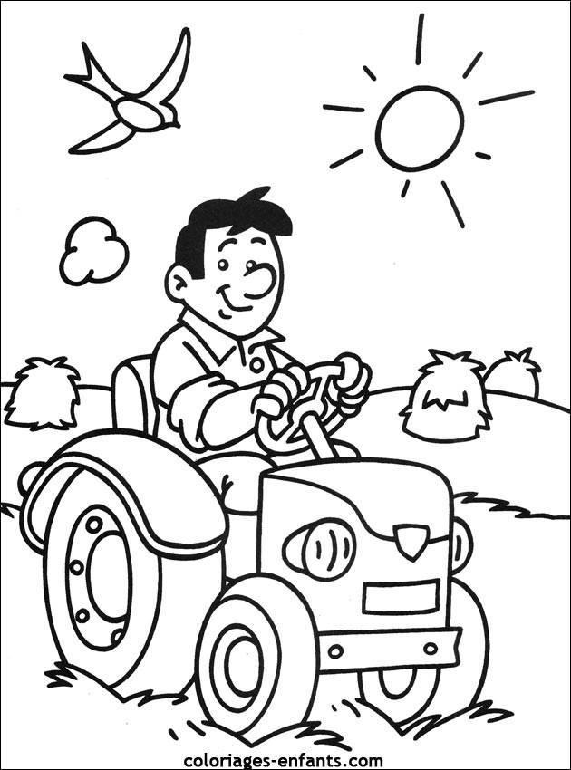 Coloriage Fermier Joyeux Conduisant Son Tracteur Dessin à Dessiner Une Ferme