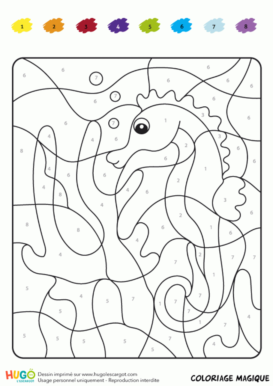 Coloriage Magique Ce1, Un Hippocampe concernant Coloriage Numero A Imprimer