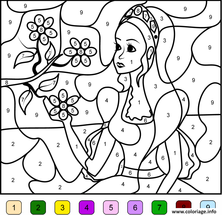 Coloriage Princesse Barbie Pour Fille Par Numero Dessin tout Coloriage Numero A Imprimer