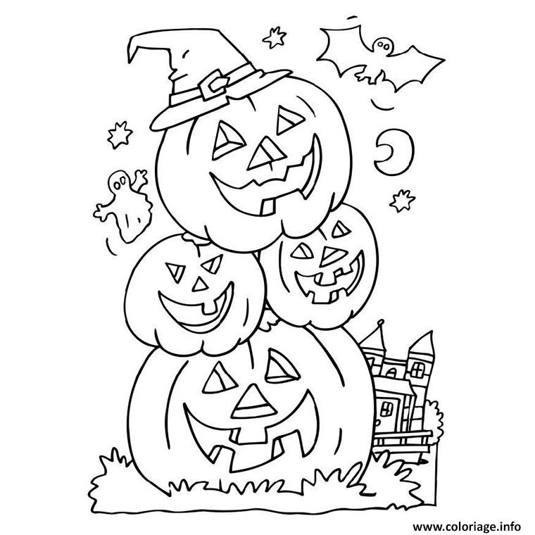 Coloriage Trois Citrouilles D Halloween Empilees Dessin destiné Dessin Halloween Citrouille A Imprimer Gratuit