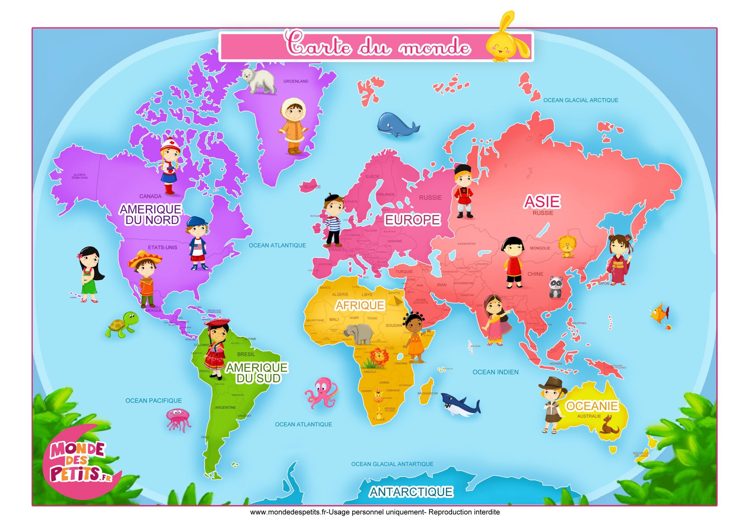 Compréhension Écrite : L'École 5 Continents - Elémentaire encequiconcerne Carte Monde Continent