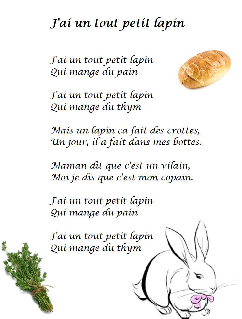 Comptine J&amp;#039;Ai Un Tout Petit Lapin - Paroles Illustrées &amp;quot;J tout Poeme Paques