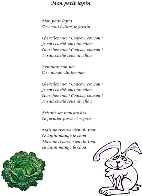 Comptine Mon Petit Lapin - Paroles Illustrées De La pour Ce Matin Un Lapin Paroles