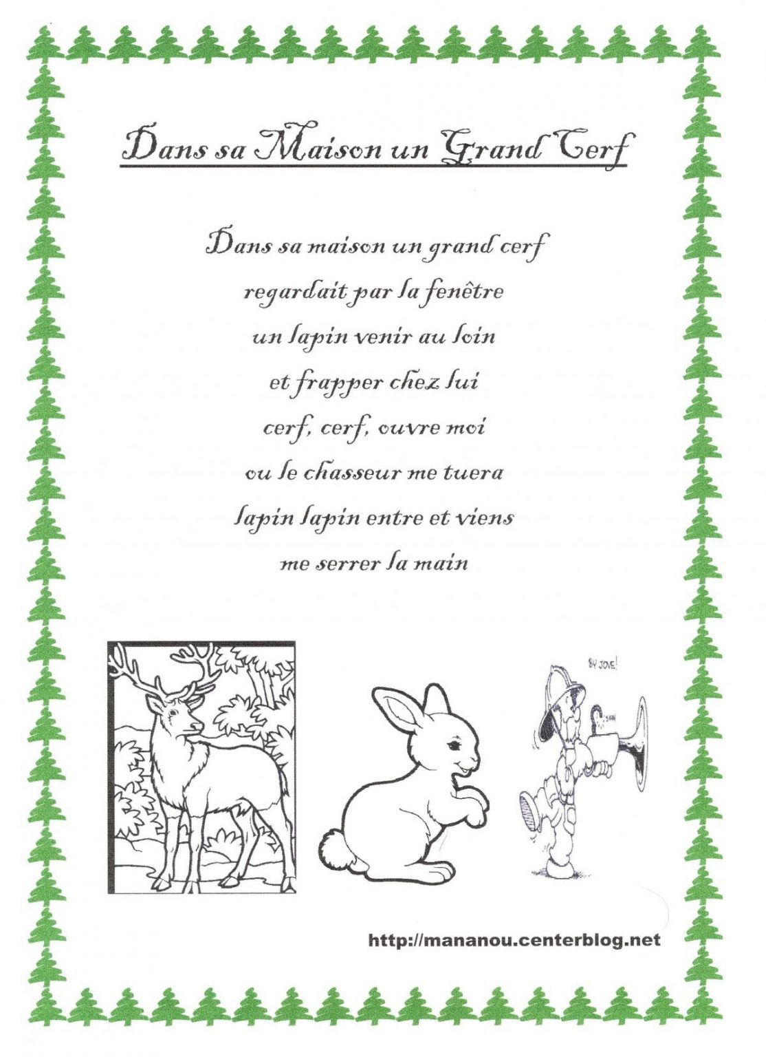 Comptine Sur Les Animaux - Page 4 Dedans Chanson Du Cerf concernant