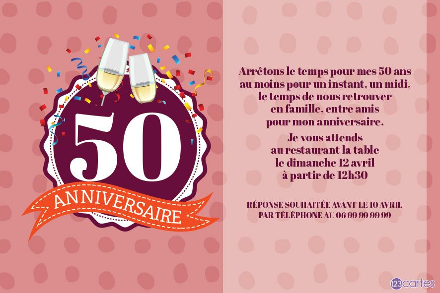 Confettis Et Flûtes À Champagne - Invitation Anniversaire pour Invitation Anniversaire Surprise 50 Ans