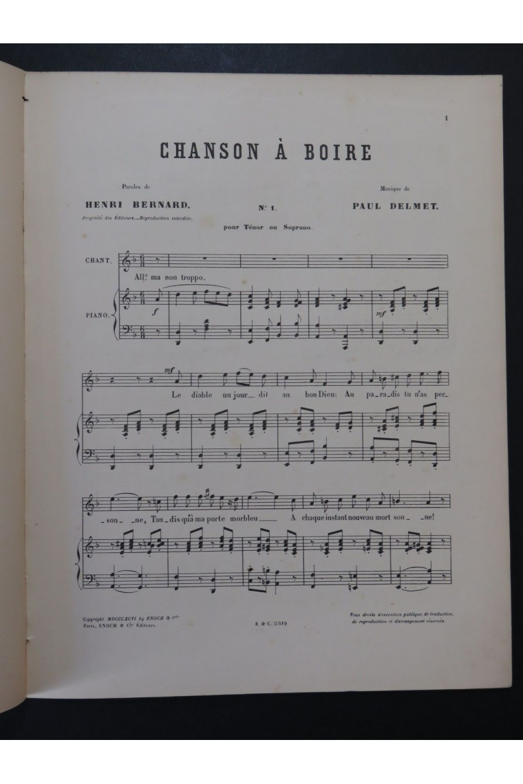 Delmet Paul Chanson À Boire Chant Piano 1896 intérieur Chansons À Boire Paroles