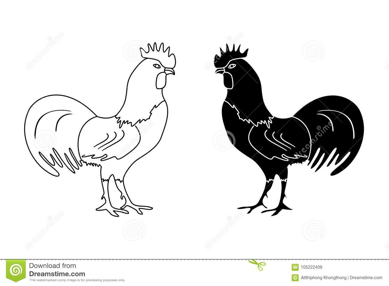 Dessin Noir Et Blanc D&amp;#039;Ensemble D&amp;#039;Un Coq Sur Un Fond Blanc serapportantà Dessiner Un Coq