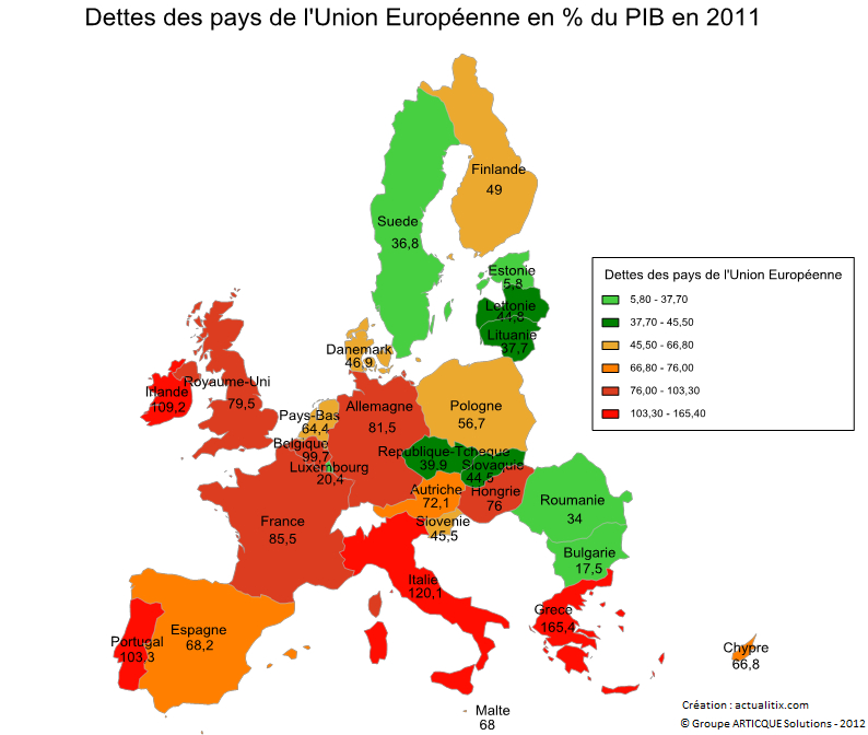 Dettes Des Pays De L&amp;#039;Union Européenne dedans Carte Union Européenne 28 Pays