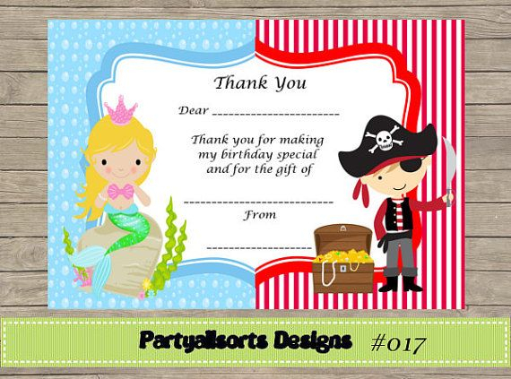 Diy - Fill In Yourself Thank You Cards Mermaid And Pirate tout Invitation Anniversaire Pirate Fille