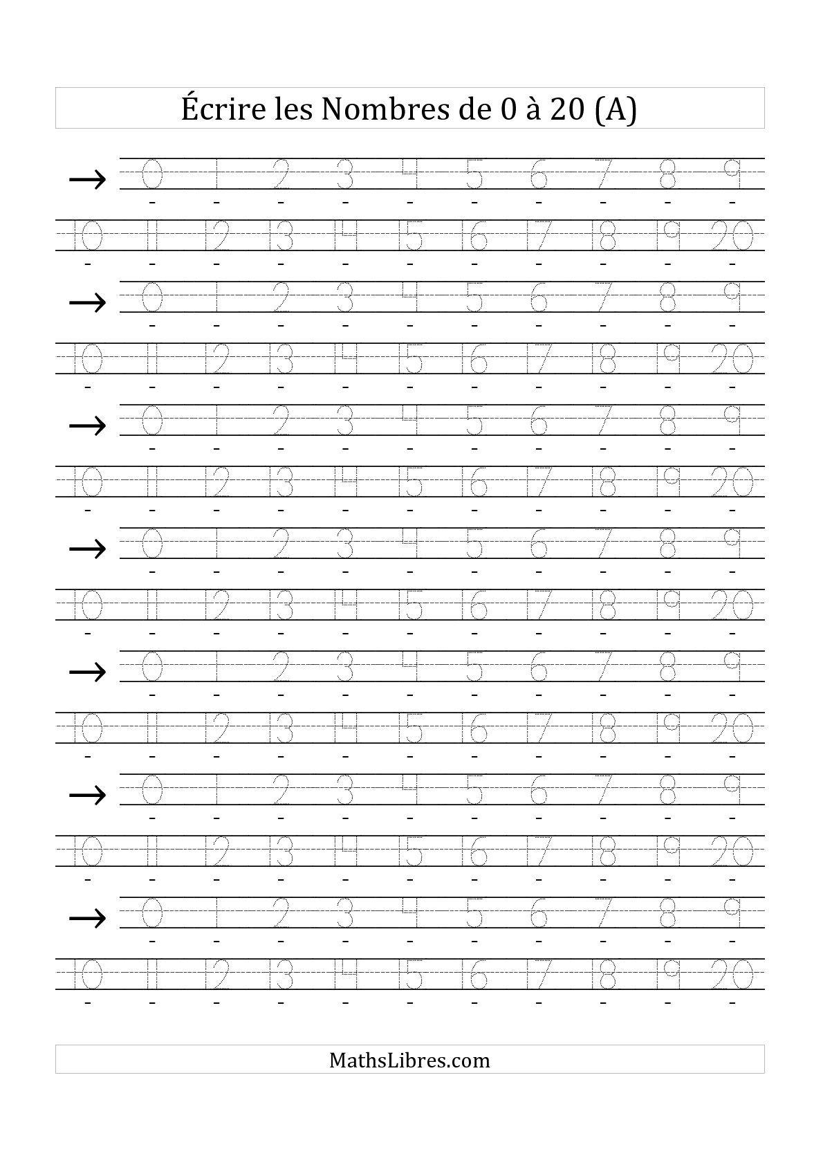 Écrire Les Nombres De 0 À 20 (36 Pts) (Tout) #Mathslibres avec Exercice Écrire Les Nombres En Lettres