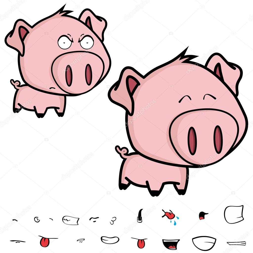 En Colère Peu Grosse Tête Cochon Dessin Animé — Image tout Dessin De Tete De Cochon
