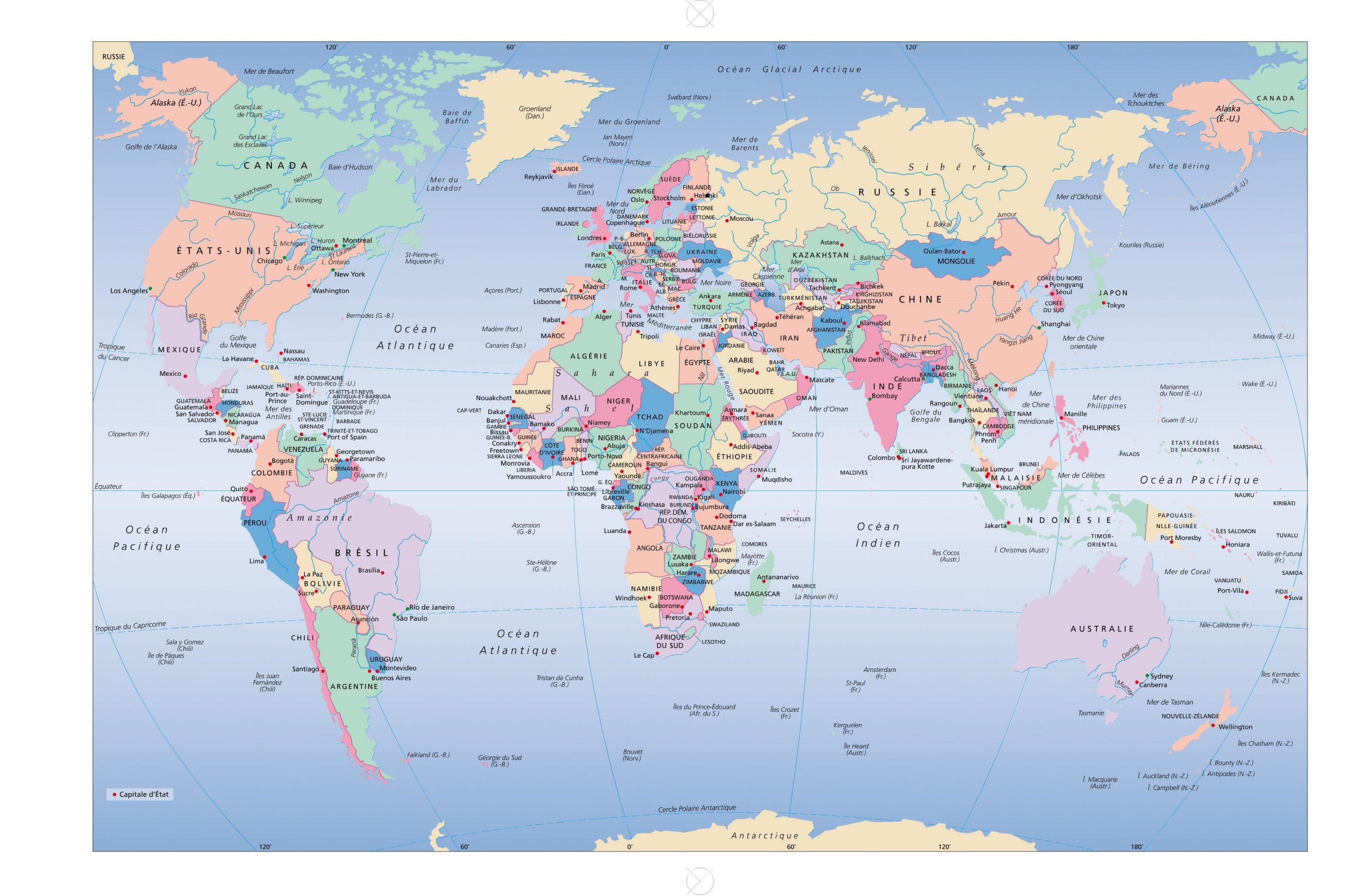 Encyclopédie Larousse En Ligne - Les États Du Monde intérieur Carte Du Monde Avec Capitales Et Pays