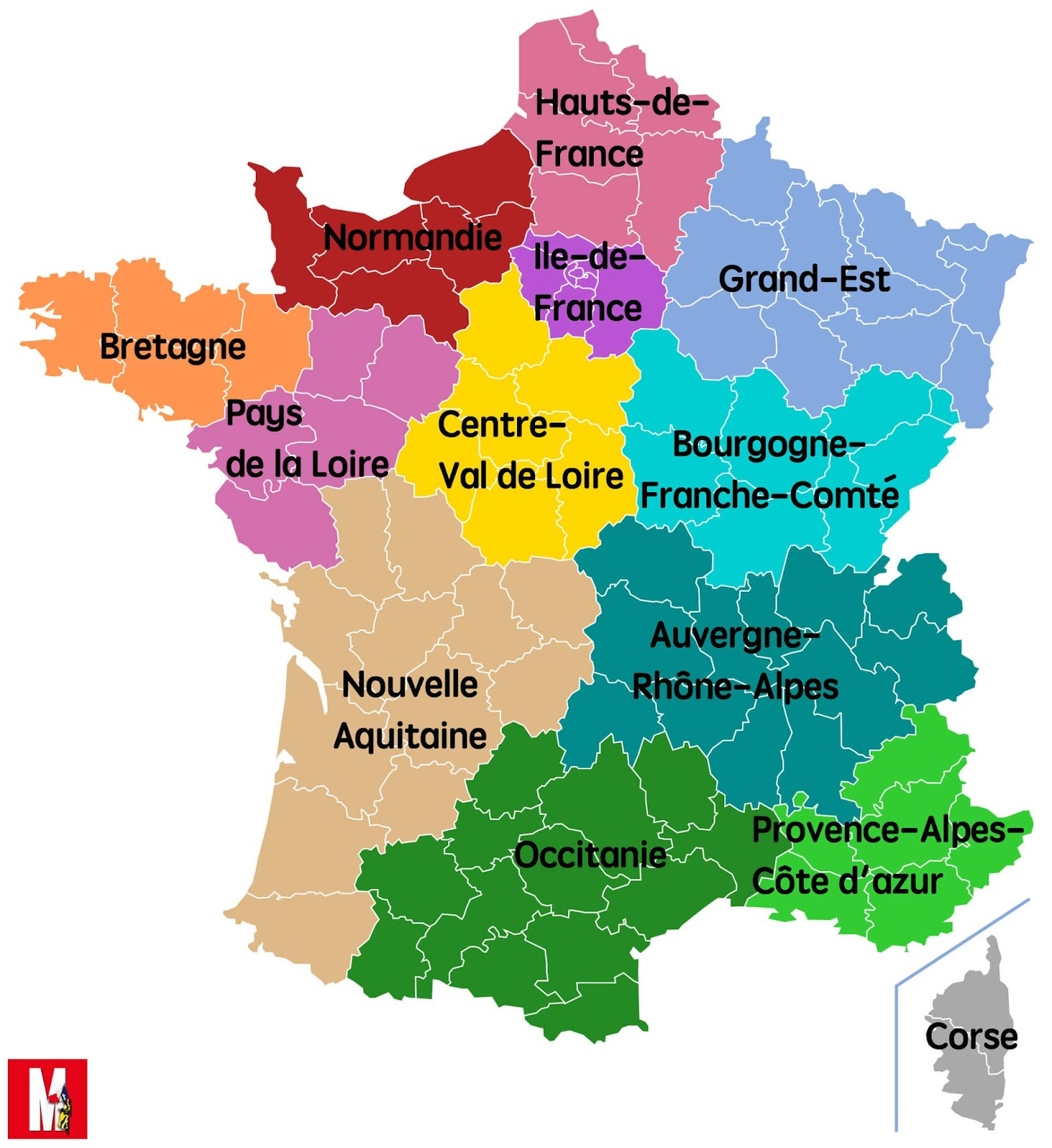 Escuelas Plurilingües Francés: Région Par Région, Nous serapportantà Carte Des Départements Et Régions De France