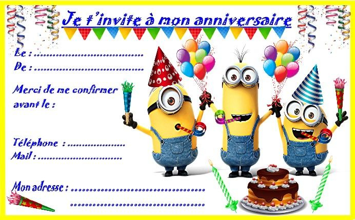 Etiquettes Et Invitations Minion Pour Les Anniversaires destiné Modele Carte Invitation Anniversaire Gratuite