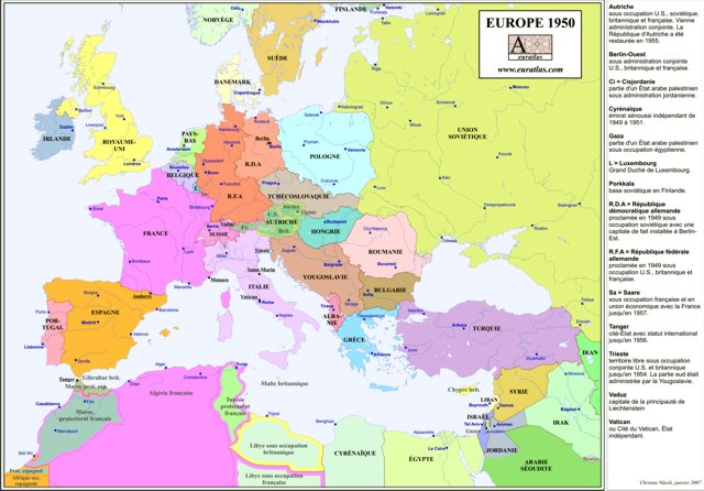 Euratlas-Info: Europe 1950 tout Carte D Europe En Francais