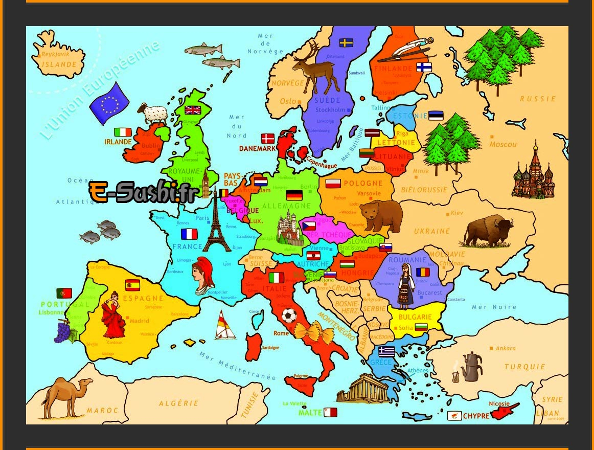 Europe - Carte Avec Symboles Des Pays - Arts Et Voyages destiné Carte D Europe À Imprimer