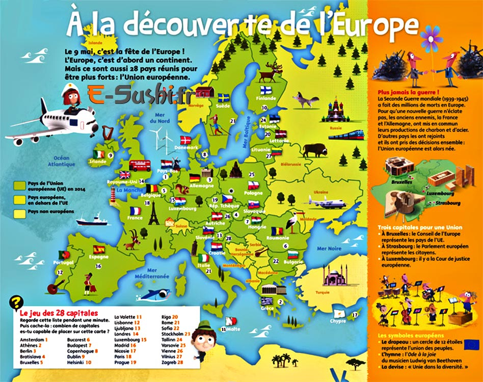 Europe - Carte Avec Symboles Des Pays - Arts Et Voyages tout Carte Europe Enfant