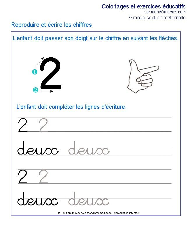 Exercice Grande Section Maternelle Chiffre 2 | Exercice dedans Exercice Grande Section En Ligne Gratuit