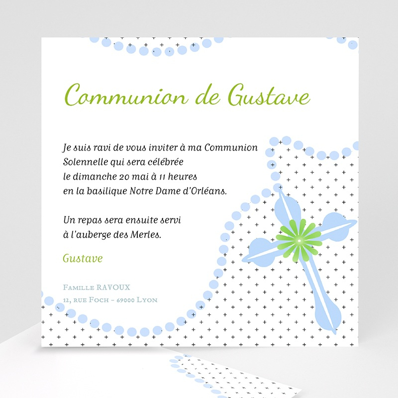 Faire-Part Communion Garçon - Rosaire Bleu | Carteland tout Invitation 1Ère Communion